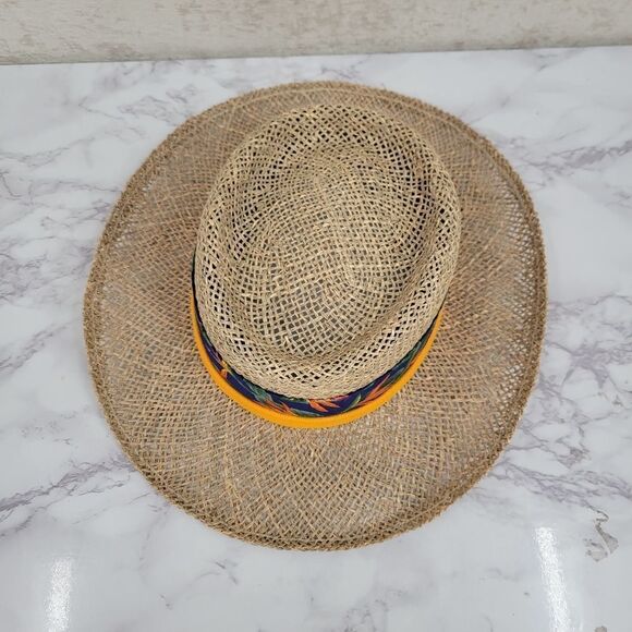 Hatlanta Vintage Straw Raffia Sun Hat Wide Brim Tropical Floral Band main image 8